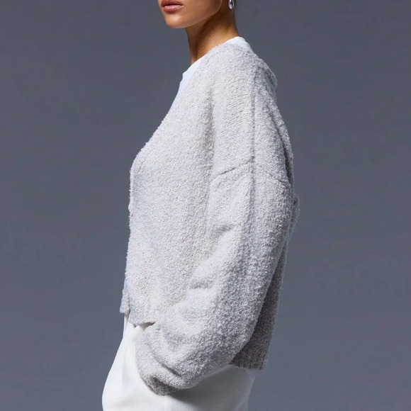 Light Grey Casual Women's One Button Long Sleeve Knit Cardigan - Picture 2 of 5